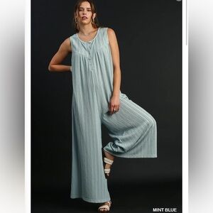 Umgee Sleeveless Wide-Leg Jumpsuit in Mint Blue